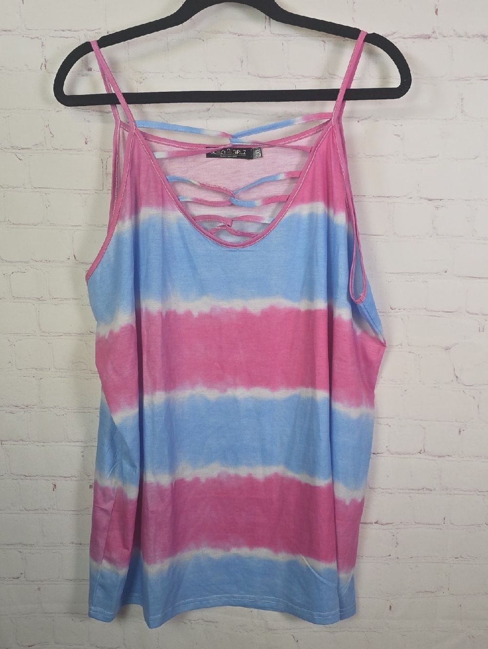 Glitzy Girlz 2XL Women's Tie-Dye Strappy Tank Top - Pink & Blue